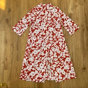 Vintage Red and White Floral Duster Size L